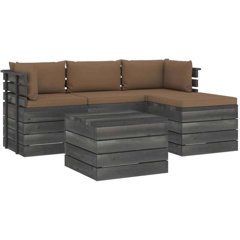 

vidaXL Muebles de palés de jardín 5 piezas cojines madera maciza pino - Gris Topo