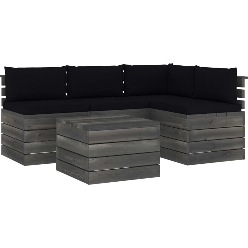 

vidaXL Muebles de palés de jardín 5 piezas cojines madera maciza pino - Negro
