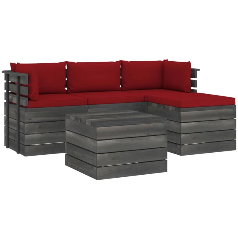 

vidaXL Muebles de palés de jardín 5 piezas cojines madera maciza pino - Rojo