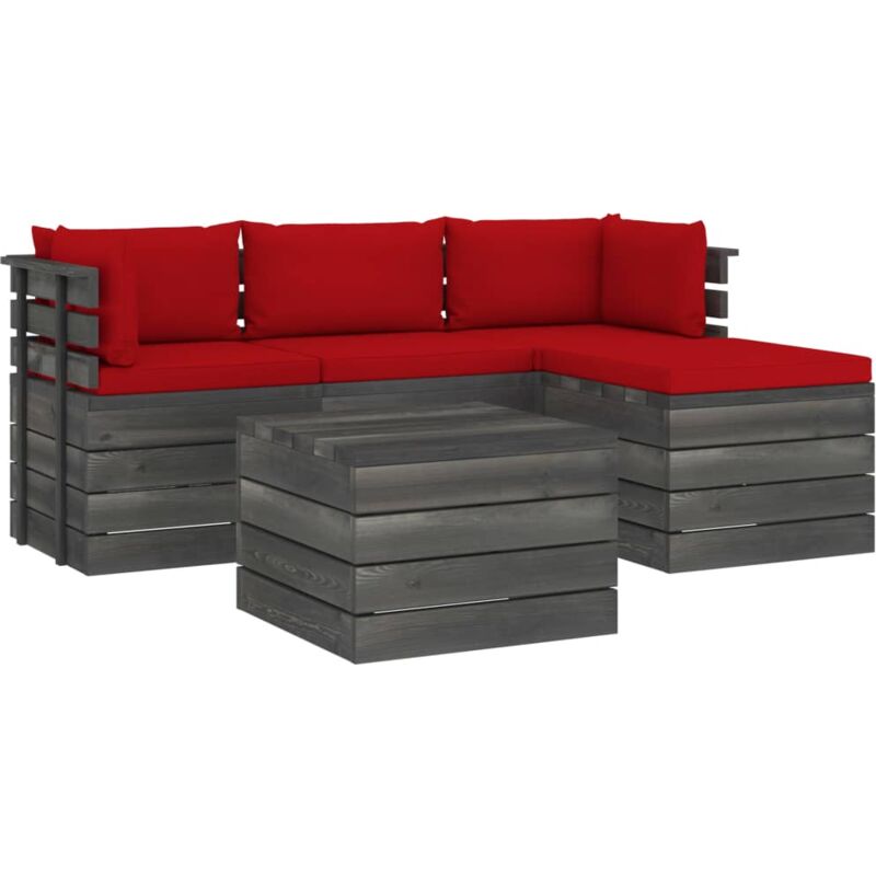

vidaXL Muebles de palés de jardín 5 piezas cojines madera maciza pino - Rojo