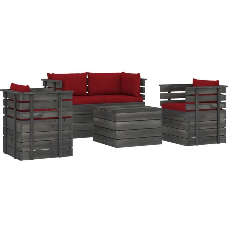 

vidaXL Muebles de palés de jardín 5 piezas cojines madera maciza pino - Rojo