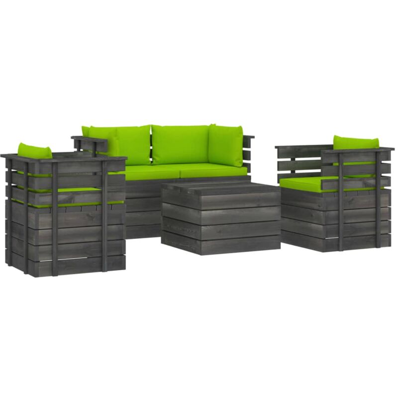 

vidaXL Muebles de palés de jardín 5 piezas cojines madera maciza pino - Verde