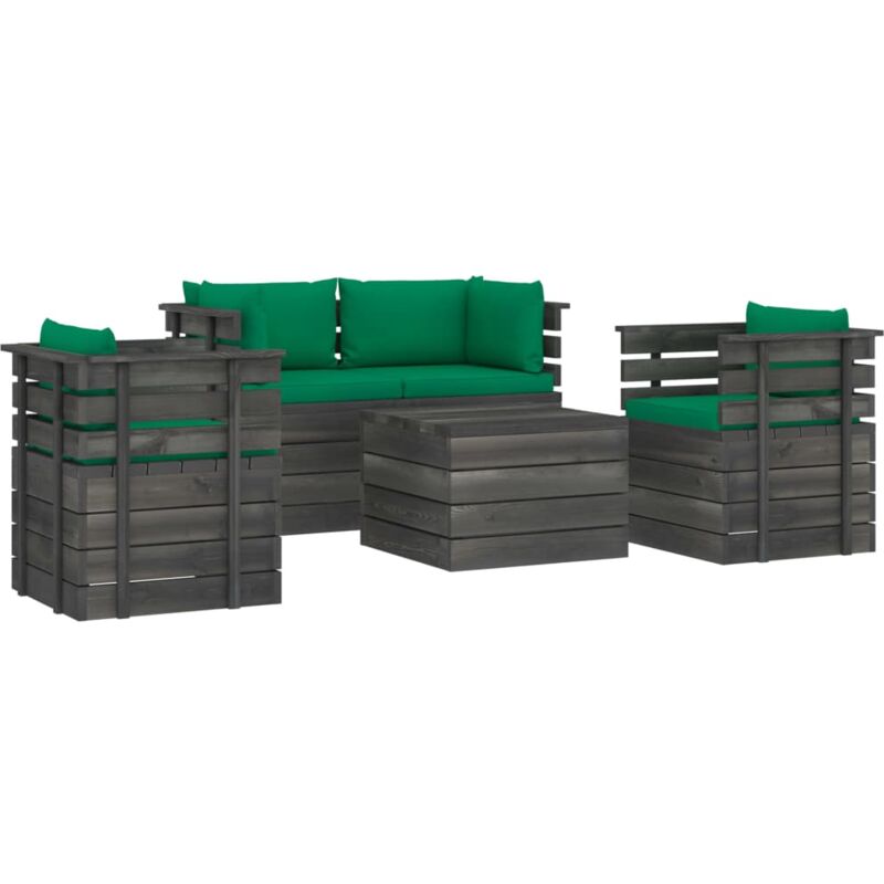 

vidaXL Muebles de palés de jardín 5 piezas cojines madera maciza pino - Verde