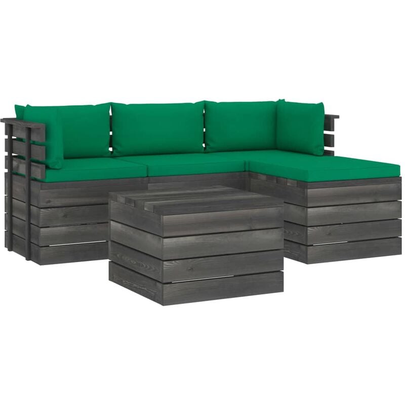 

vidaXL Muebles de palés de jardín 5 piezas cojines madera maciza pino - Verde