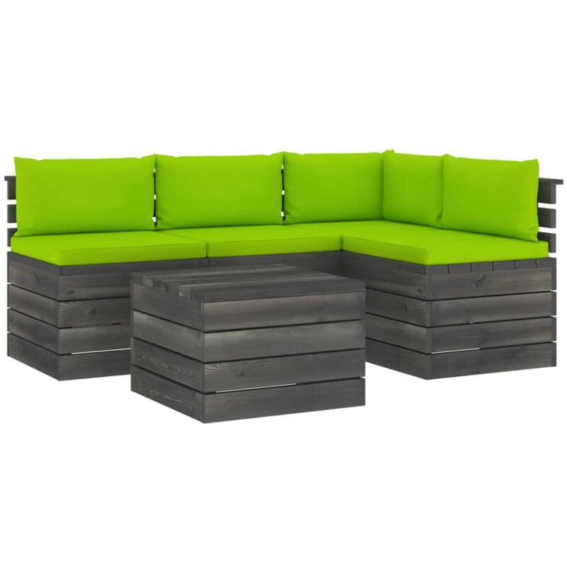 

vidaXL Muebles de palés de jardín 5 piezas cojines madera maciza pino - Verde