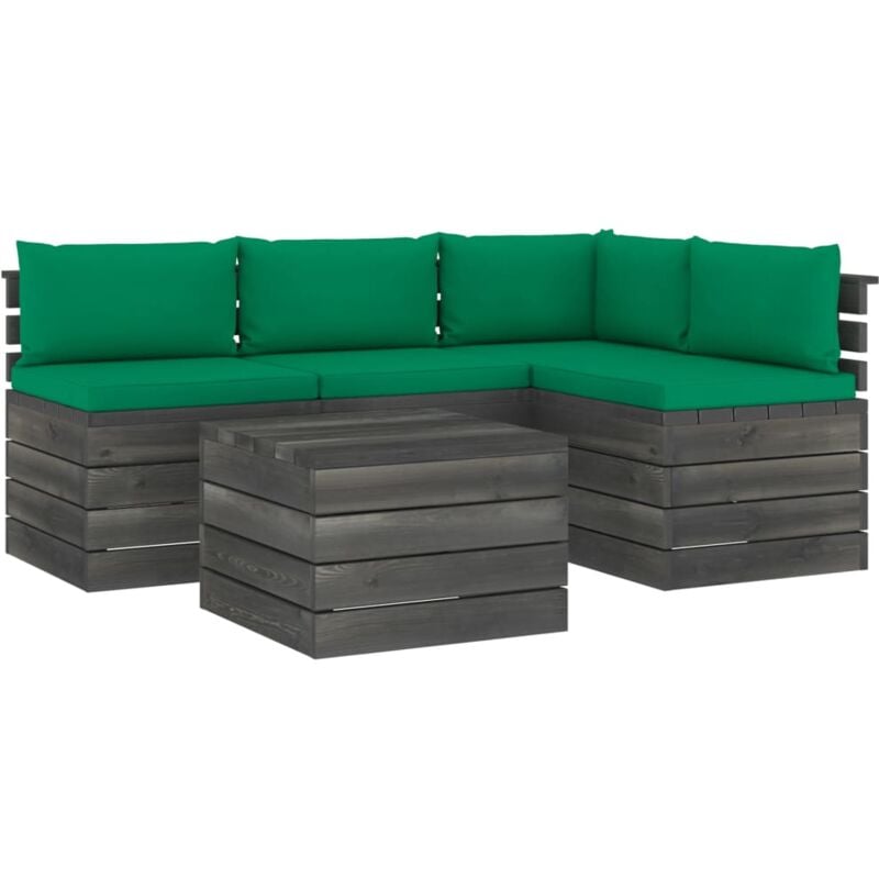 

vidaXL Muebles de palés de jardín 5 piezas cojines madera maciza pino - Verde