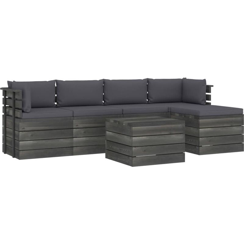 

vidaXL Muebles de palés de jardín 6 piezas cojines madera maciza pino - Antracita