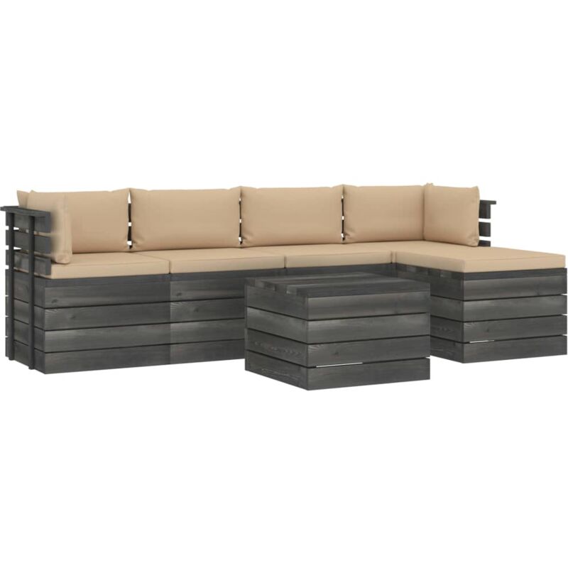 

Muebles de palés de jardín 6 piezas cojines madera maciza pino - Beige - Vidaxl