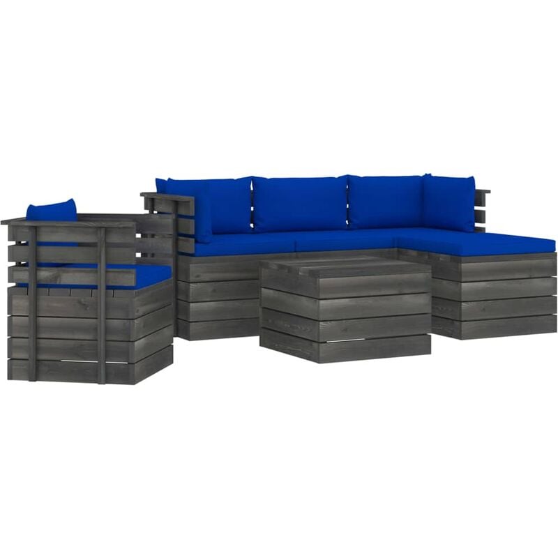 

vidaXL Muebles de palés de jardín 6 piezas cojines madera maciza pino - Azul