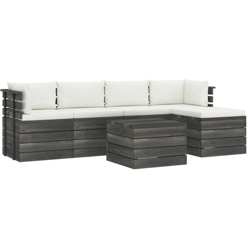 

vidaXL Muebles de palés de jardín 6 piezas cojines madera maciza pino - Crema
