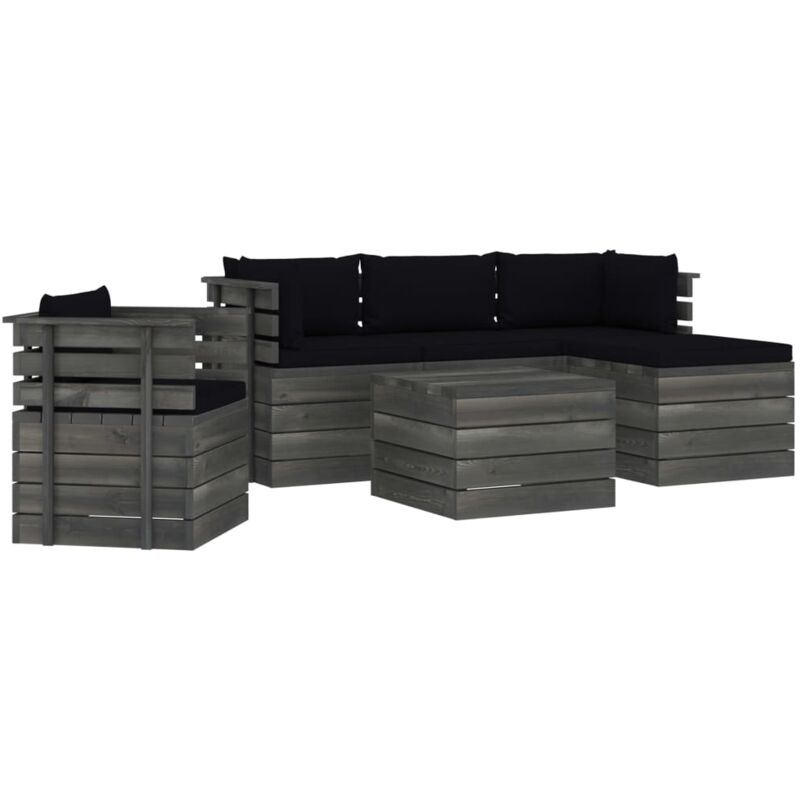 

vidaXL Muebles de palés de jardín 6 piezas cojines madera maciza pino - Negro