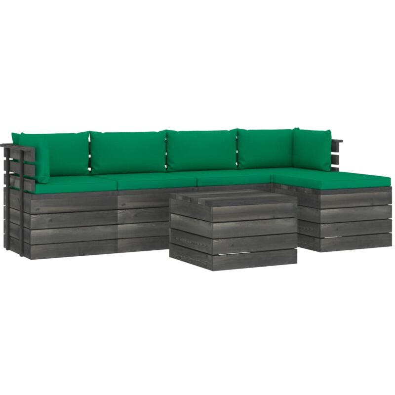 

vidaXL Muebles de palés de jardín 6 piezas cojines madera maciza pino - Verde