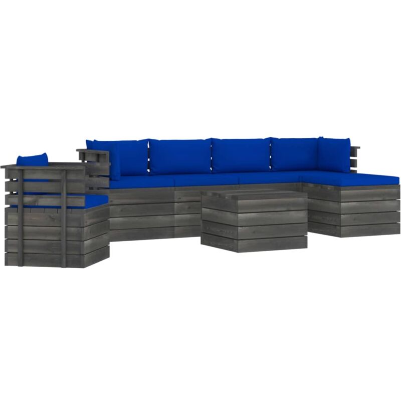 

Muebles de palés de jardín 7 piezas cojines madera maciza pino - Azul - Vidaxl