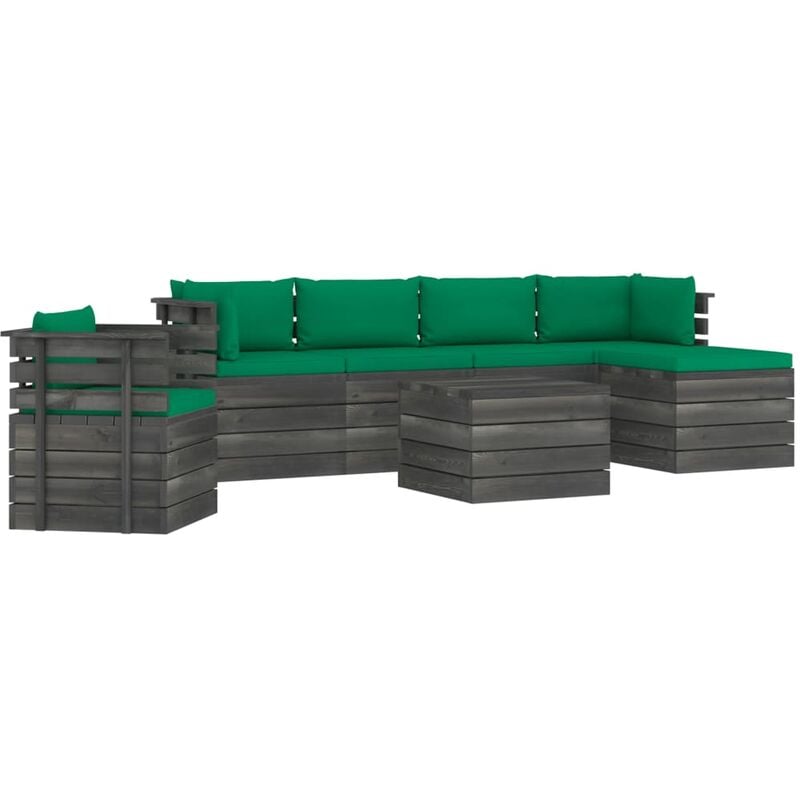

Muebles de palés de jardín 7 piezas cojines madera maciza pino - Verde - Vidaxl