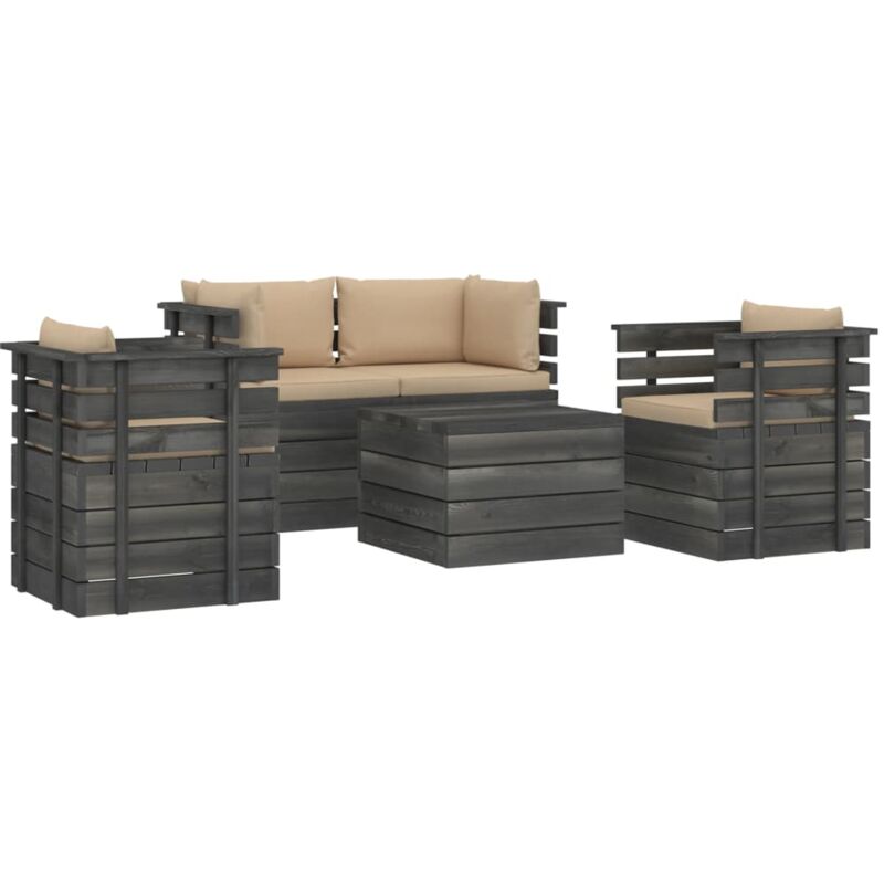 

vidaXL Muebles de palés para jardín 5 piezas cojines madera maciza pino - Beige