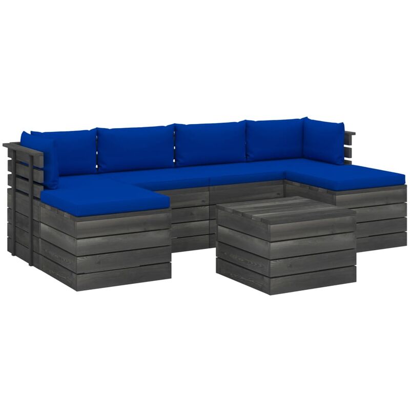

vidaXL Muebles de palés para jardín 7 pzas cojines madera maciza pino - Azul