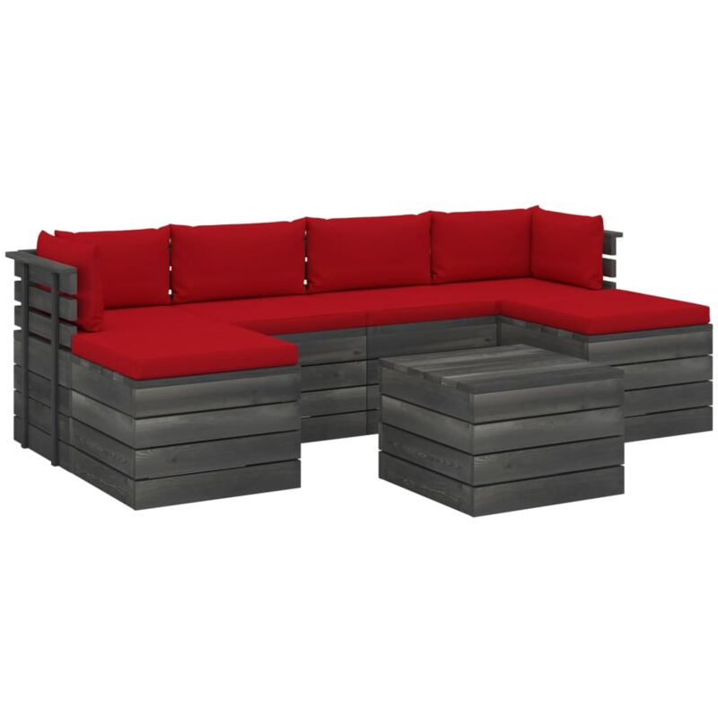 

vidaXL Muebles de palés para jardín 7 pzas cojines madera maciza pino - Rojo