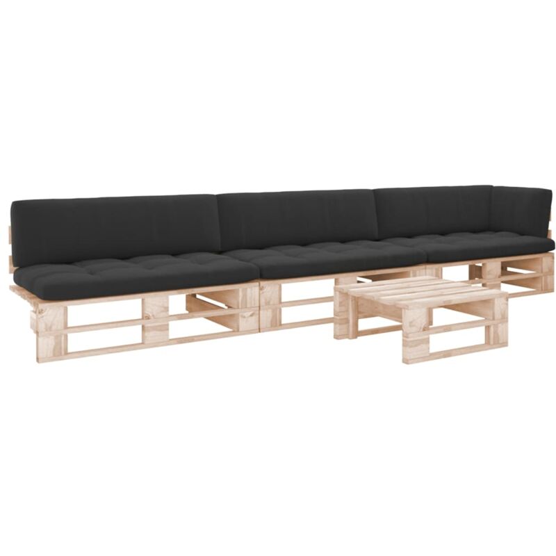 

Muebles de palets 4 pzas con cojines madera pino impregnada - Marrón - Vidaxl