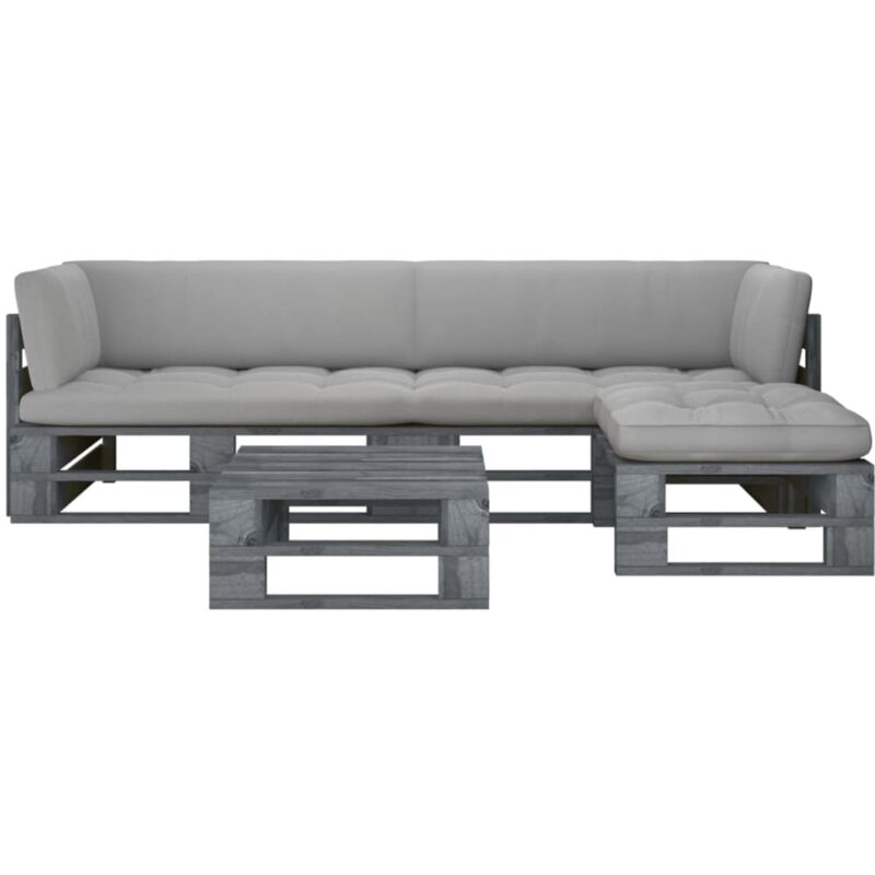 

vidaXL Muebles de palets 4 pzas y cojines madera pino impregnada gris - Gris