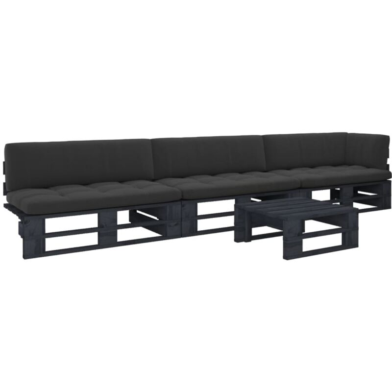 

vidaXL Muebles de palets 4 pzas y cojines madera pino impregnada negro - Negro
