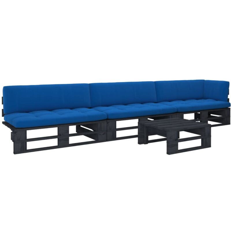 

Vidaxl - Muebles de palets 4 pzas y cojines madera pino impregnada negro - Negro