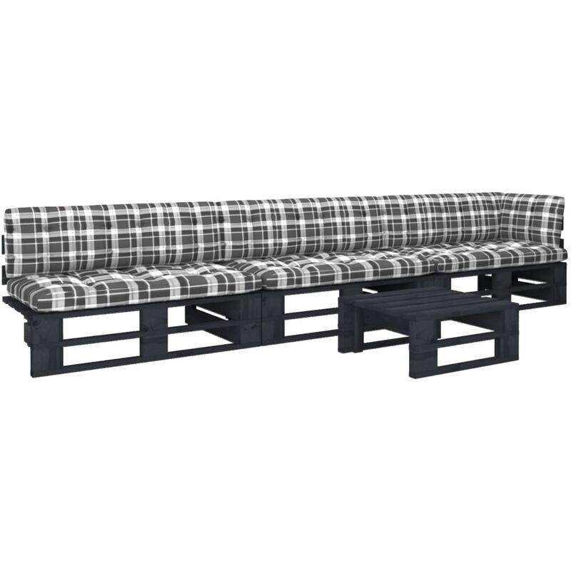 

vidaXL Muebles de palets 4 pzas y cojines madera pino impregnada negro - Negro