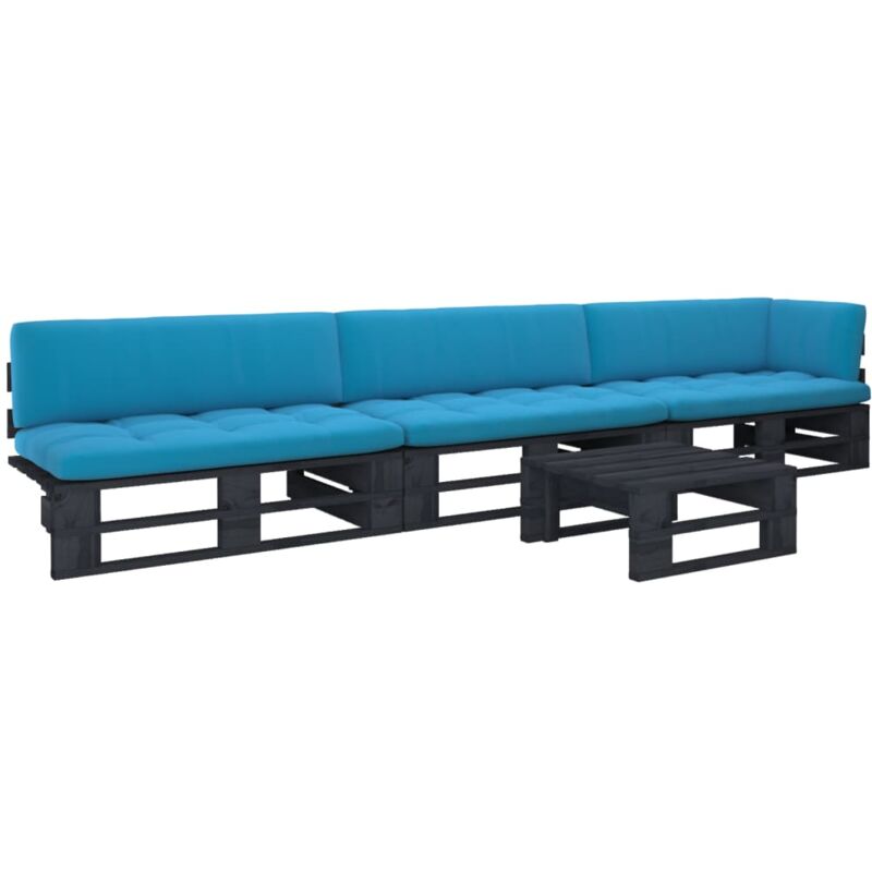 

Vidaxl - Muebles de palets 4 pzas y cojines madera pino impregnada negro - Negro
