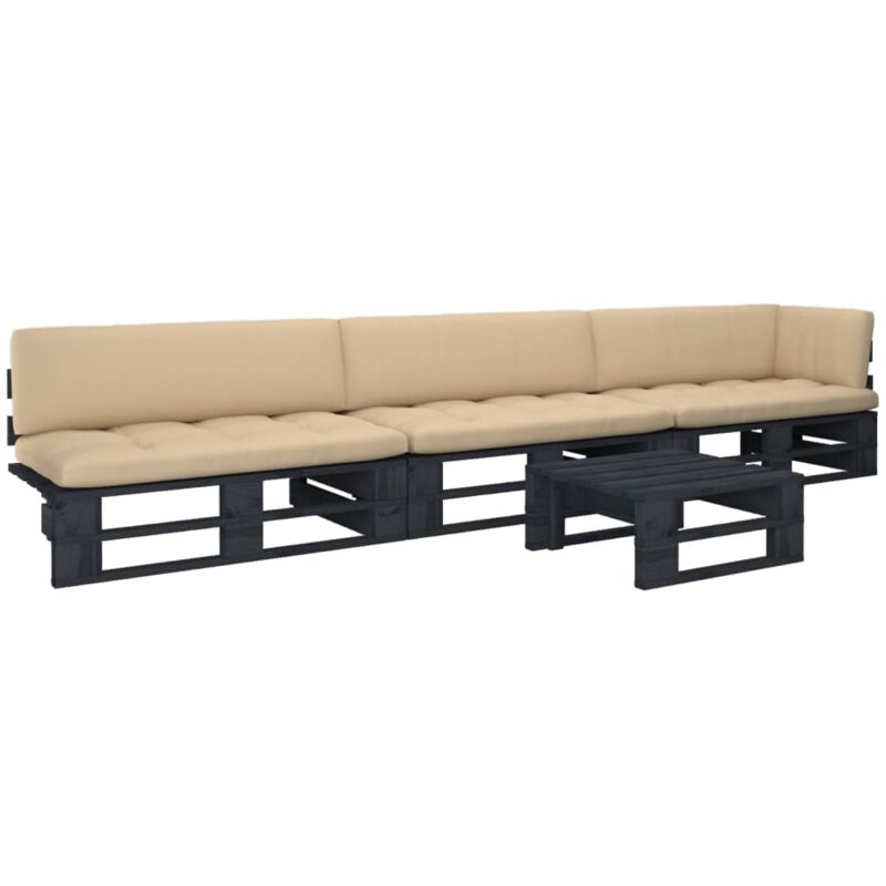 

Vidaxl - Muebles de palets 4 pzas y cojines madera pino impregnada negro - Negro