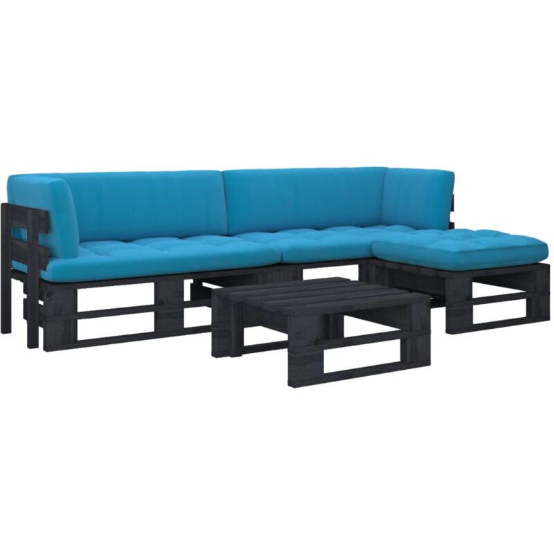 

vidaXL Muebles de palets 4 pzas y cojines madera pino impregnada negro - Negro