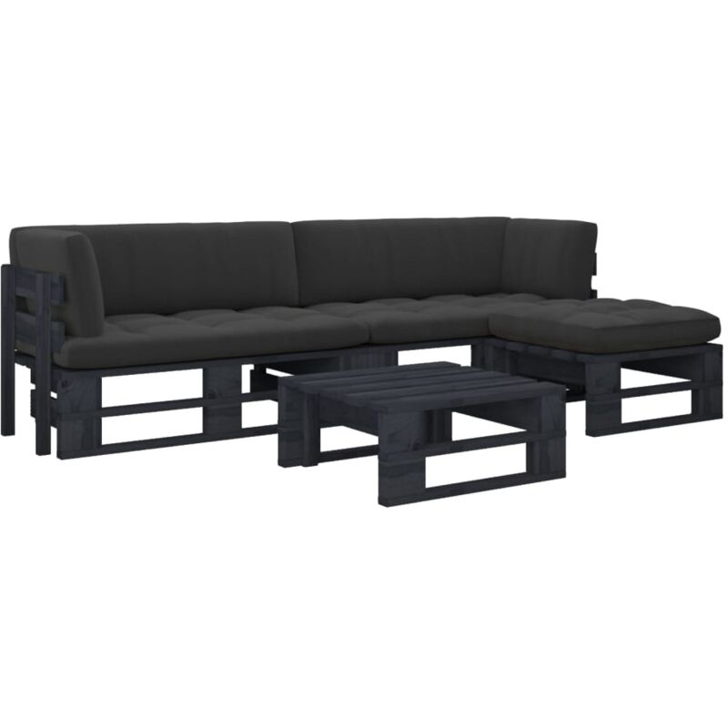 

Muebles de palets 4 pzas y cojines madera pino impregnada negro - Negro - Vidaxl