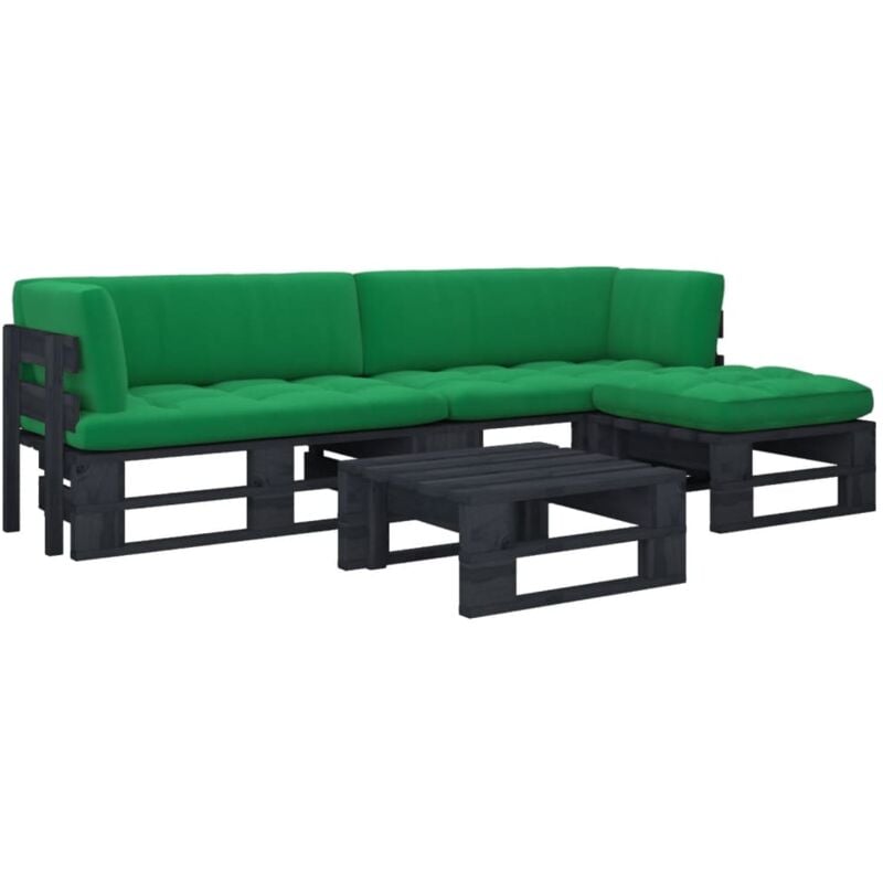 

Muebles de palets 4 pzas y cojines madera pino impregnada negro - Negro - Vidaxl
