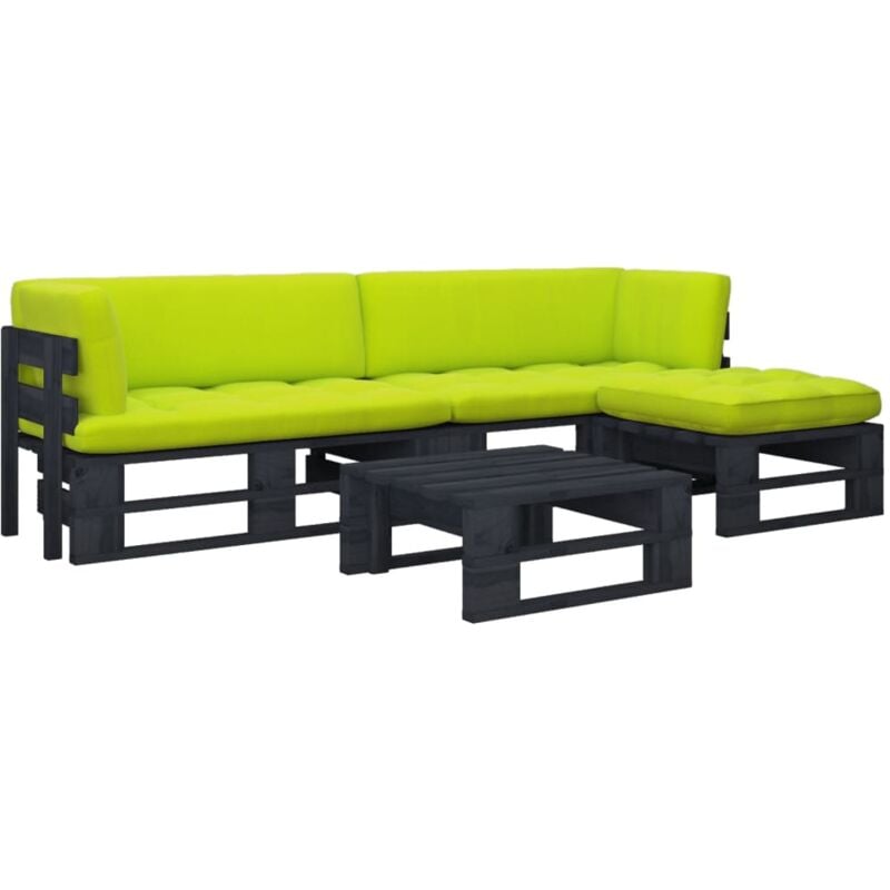 

Vidaxl - Muebles de palets 4 pzas y cojines madera pino impregnada negro - Negro