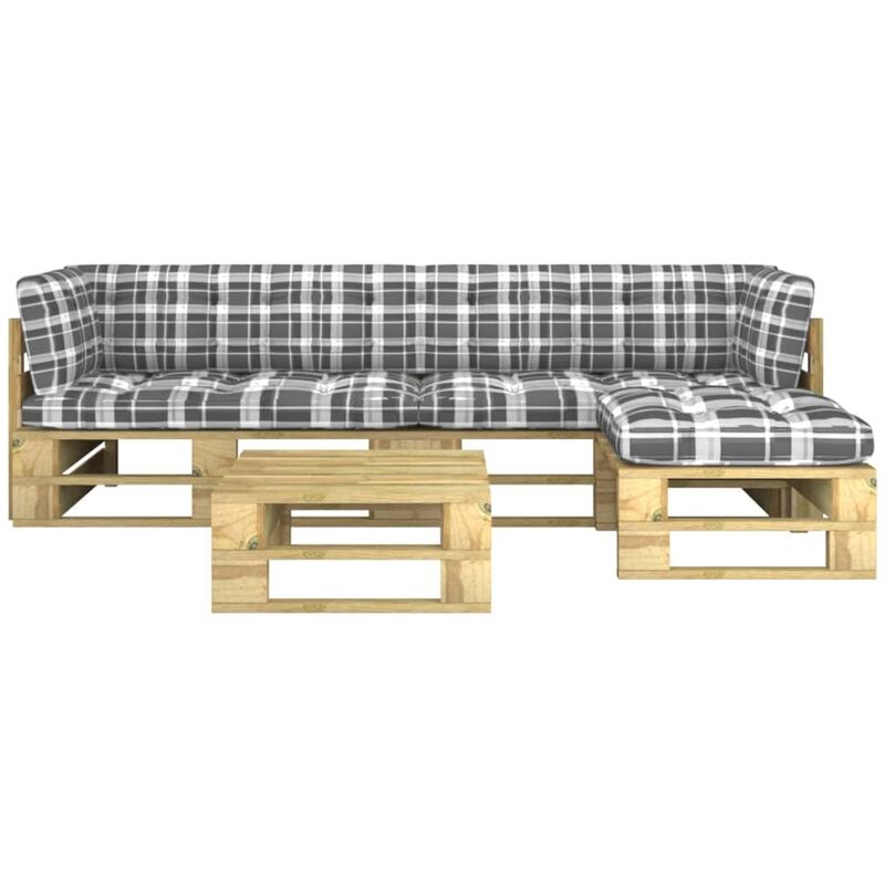 

vidaXL Muebles de palets 4 pzas y cojines madera pino impregnada verde - Verde
