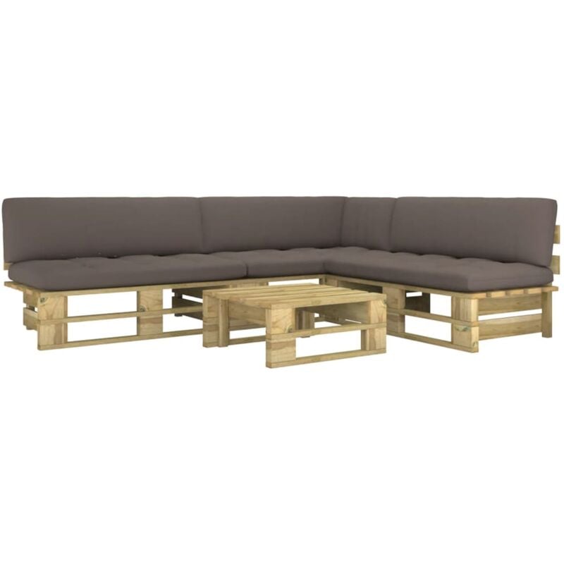 

vidaXL Muebles de palets 4 pzas y cojines madera pino impregnada verde - Verde