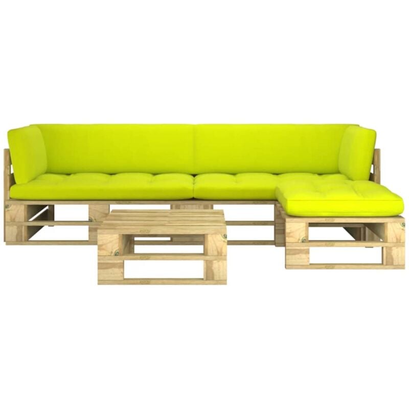 

vidaXL Muebles de palets 4 pzas y cojines madera pino impregnada verde - Verde