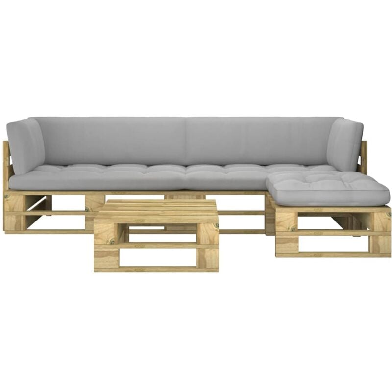 

vidaXL Muebles de palets 4 pzas y cojines madera pino impregnada verde - Verde