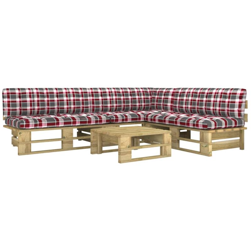 

vidaXL Muebles de palets 4 pzas y cojines madera pino impregnada verde - Verde