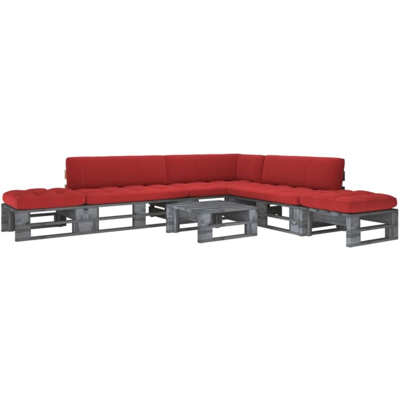 

vidaXL Muebles de palets 6 pzas y cojines madera pino impregnada gris - Gris
