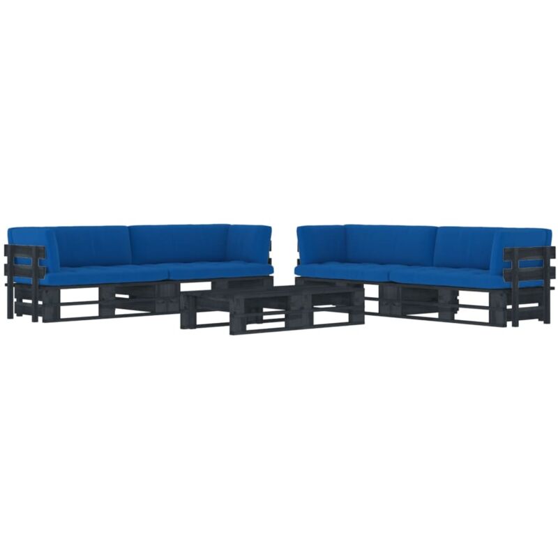 

vidaXL Muebles de palets 6 pzas y cojines madera pino impregnada negro - Negro