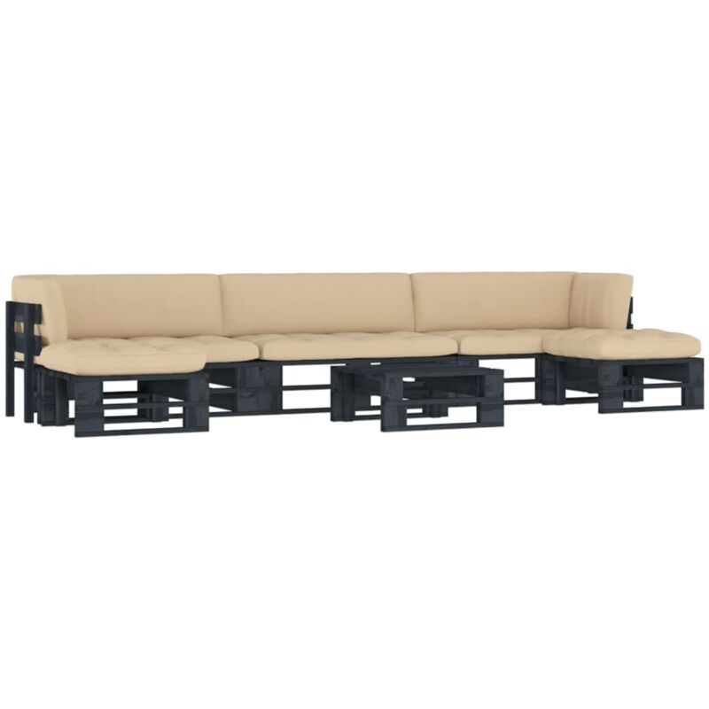 

Muebles de palets 6 pzas y cojines madera pino impregnada negro - Negro - Vidaxl