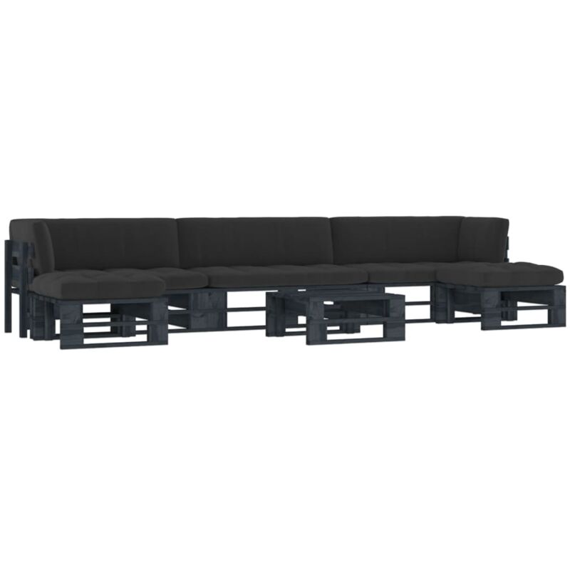 

Muebles de palets 6 pzas y cojines madera pino impregnada negro - Negro - Vidaxl