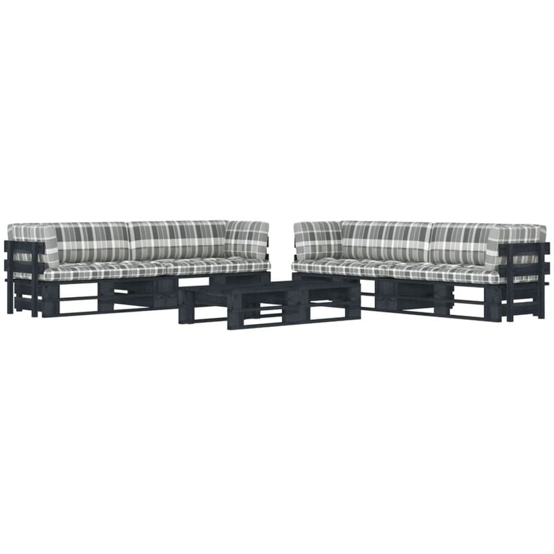 

Muebles de palets 6 pzas y cojines madera pino impregnada negro - Negro - Vidaxl