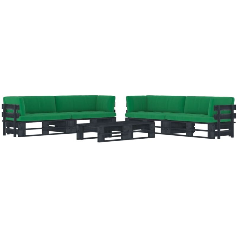 

vidaXL Muebles de palets 6 pzas y cojines madera pino impregnada negro - Negro