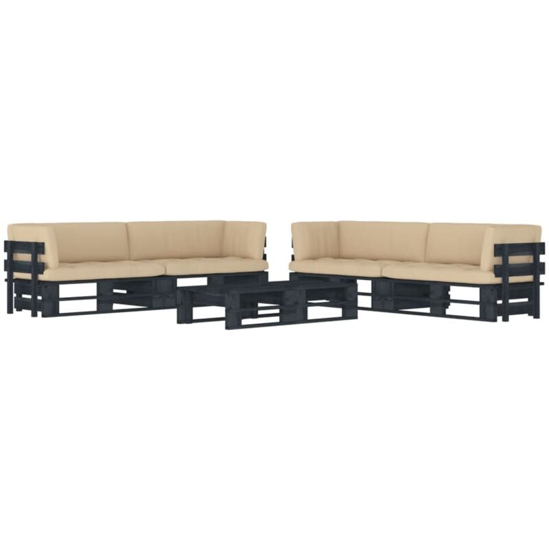 

Muebles de palets 6 pzas y cojines madera pino impregnada negro - Negro - Vidaxl