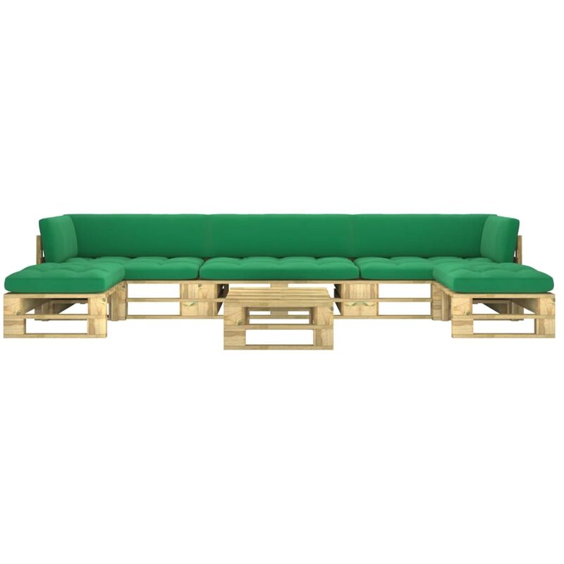 

vidaXL Muebles de palets 6 pzas y cojines madera pino impregnada verde - Verde