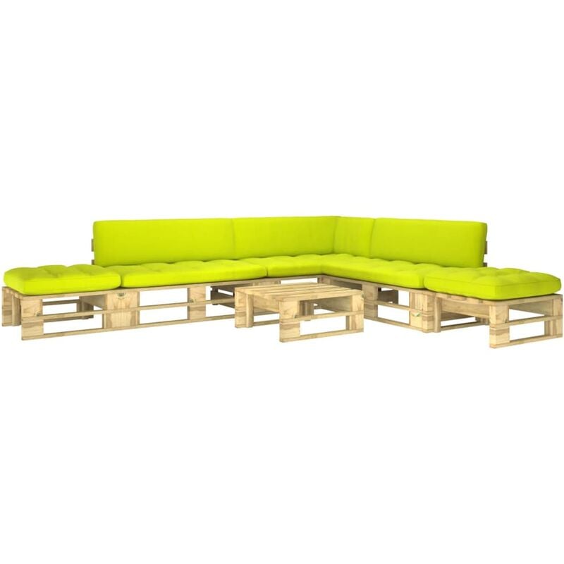 

vidaXL Muebles de palets 6 pzas y cojines madera pino impregnada verde - Verde