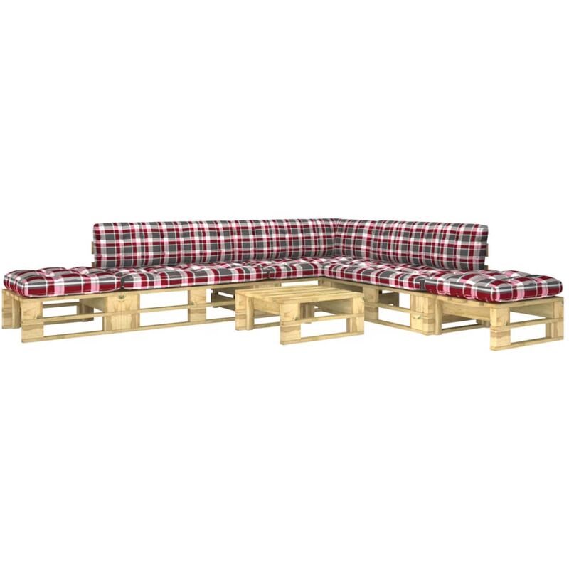 

vidaXL Muebles de palets 6 pzas y cojines madera pino impregnada verde - Verde