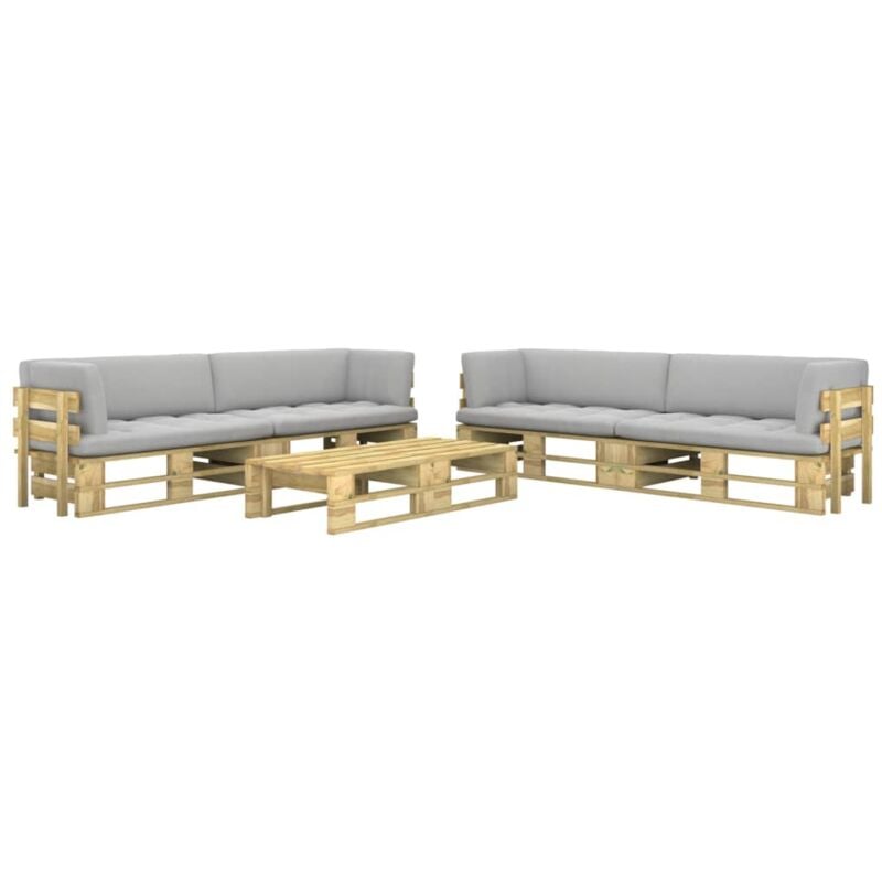 

vidaXL Muebles de palets 6 pzas y cojines madera pino impregnada verde - Verde
