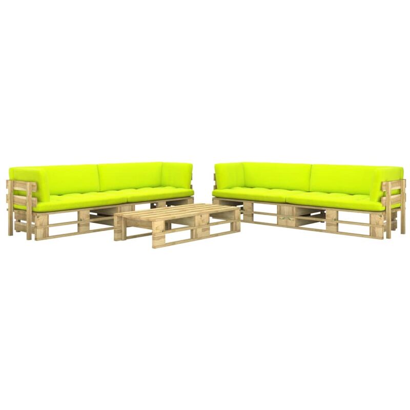 

vidaXL Muebles de palets 6 pzas y cojines madera pino impregnada verde - Verde