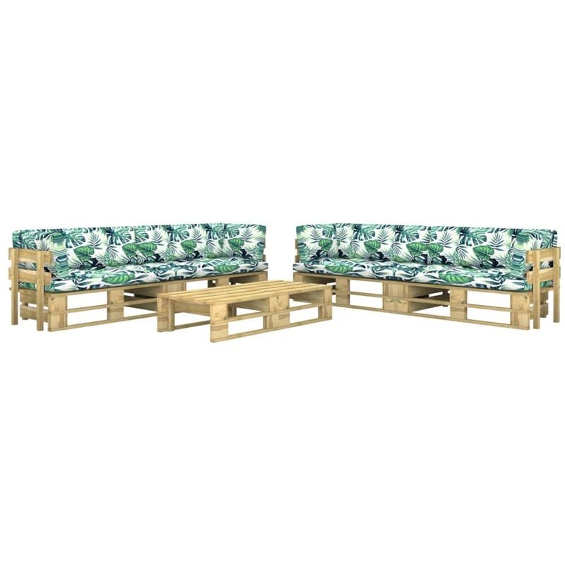 

vidaXL Muebles de palets 6 pzas y cojines madera pino impregnada verde - Verde